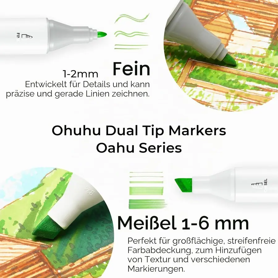 Ohuhu Alkohol Marker 80 Keil & Fein Kunstset für Hervorheben Unterstreichen – Miniaturansicht 2