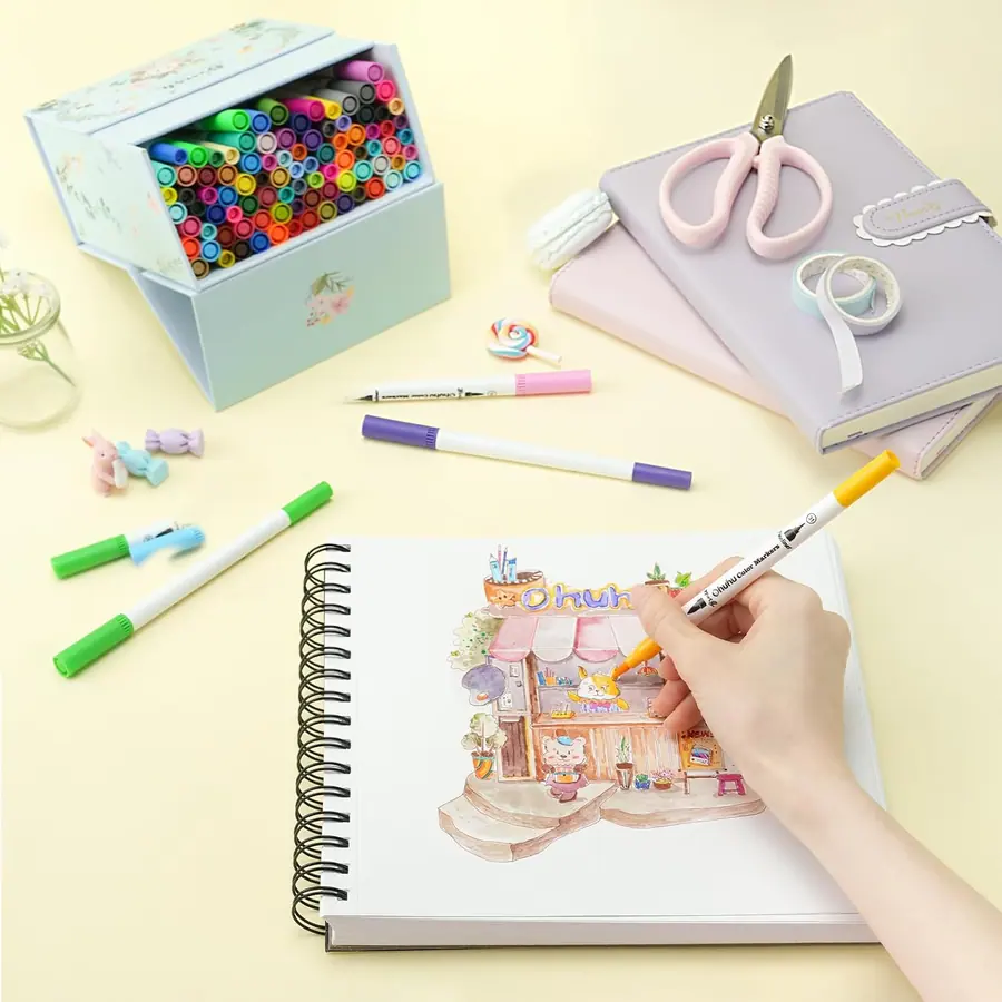 Ohuhu Filzstifte 100 Pinsel & Fineliner wasserbasiert zum Ausmalen – Miniaturansicht 6