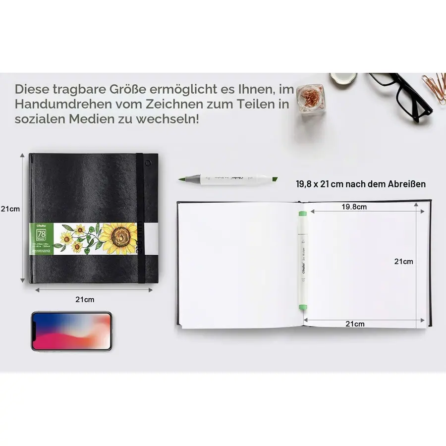 Ohuhu Alkoholmarker Skizzenbuch - 200 g/m² säurefreies Papier, 156 Seiten – Miniaturansicht 3
