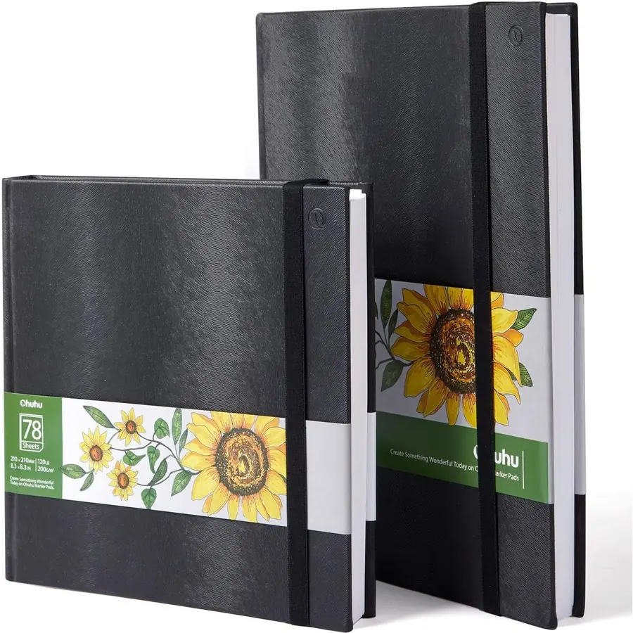 Ohuhu 2er-Set Skizzenbücher A4 + 21x21 cm, 200 g/m² – Format A4 & Quadratisch 21 x 21 cm