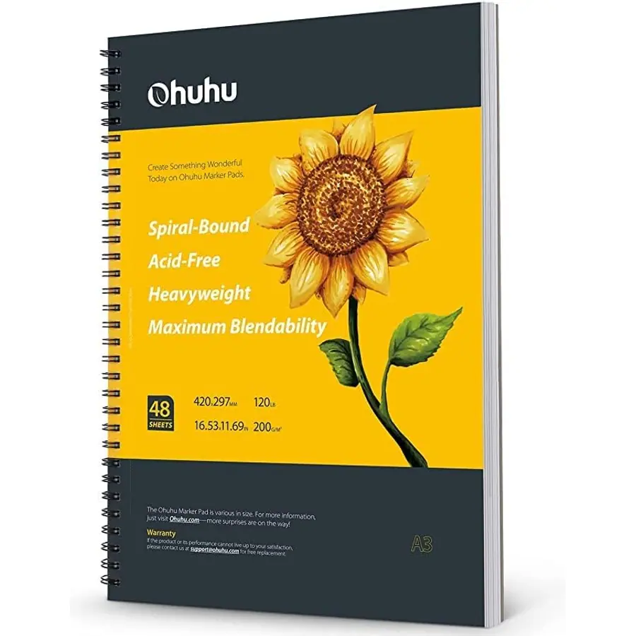 Ohuhu Skizzenbuch A3 für Alkoholmarker - 200 g/m² Premium-Papier, 96 Seiten – B08BNRG7P2