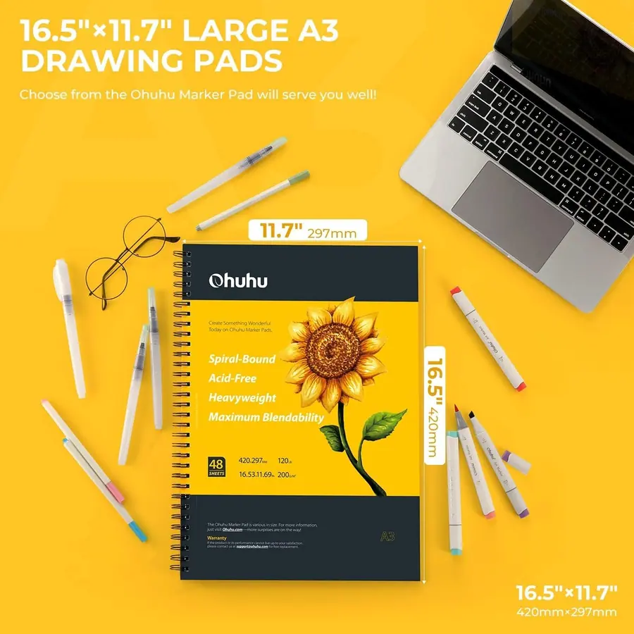 Ohuhu Skizzenbuch A3 für Alkoholmarker - 200 g/m² Premium-Papier, 96 Seiten – B08BNRG7P2 – Miniaturansicht 2