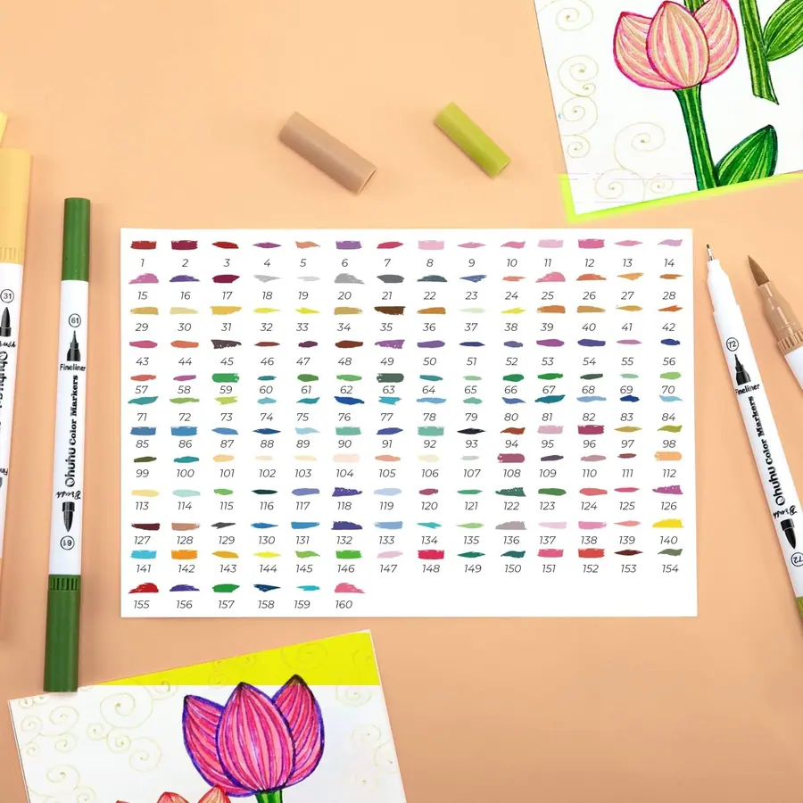 Ohuhu 160 Farben Filzstifte – Dual Brush Pen Set mit Doppelspitze – Miniaturansicht 3