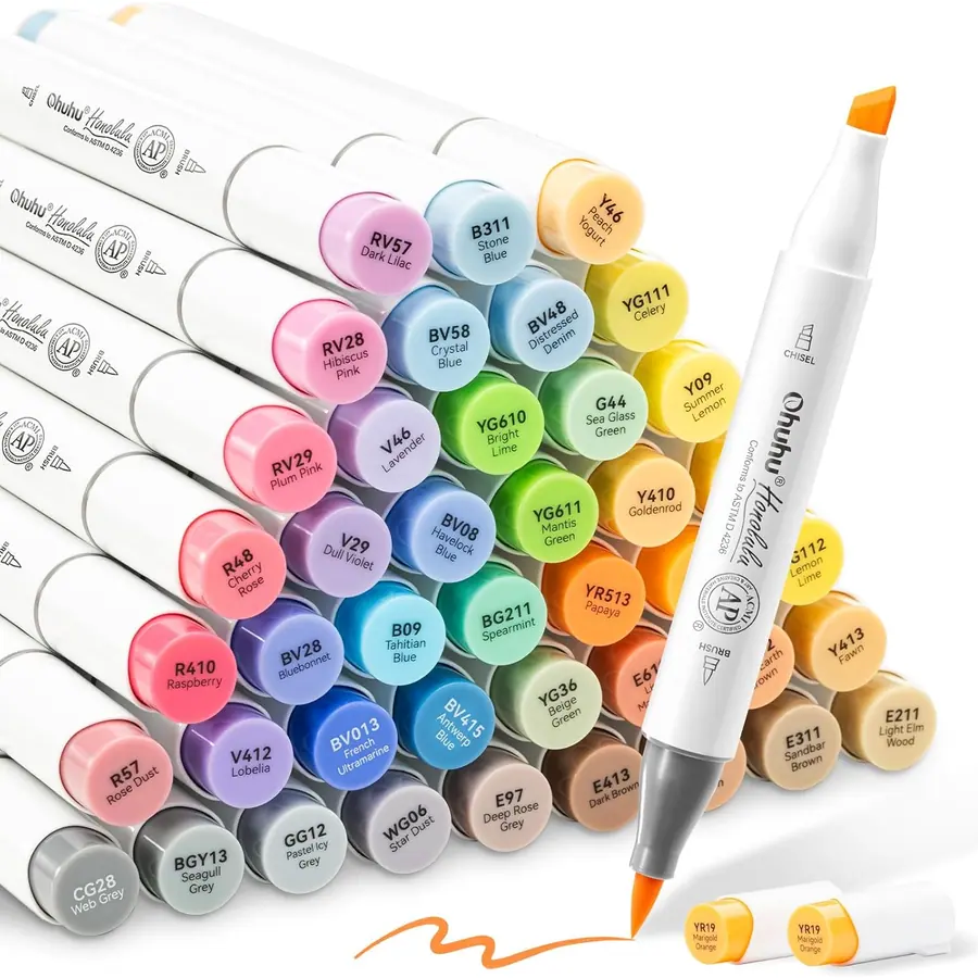 Ohuhu Alkohol Marker 48 Pinsel & Keil mit Etui & Mischer – B09JZ3MBYN