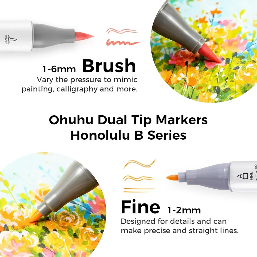 Ohuhu Malstifte 48 Pinsel & Fein Graffiti Marker für Kunst – Miniaturansicht 2