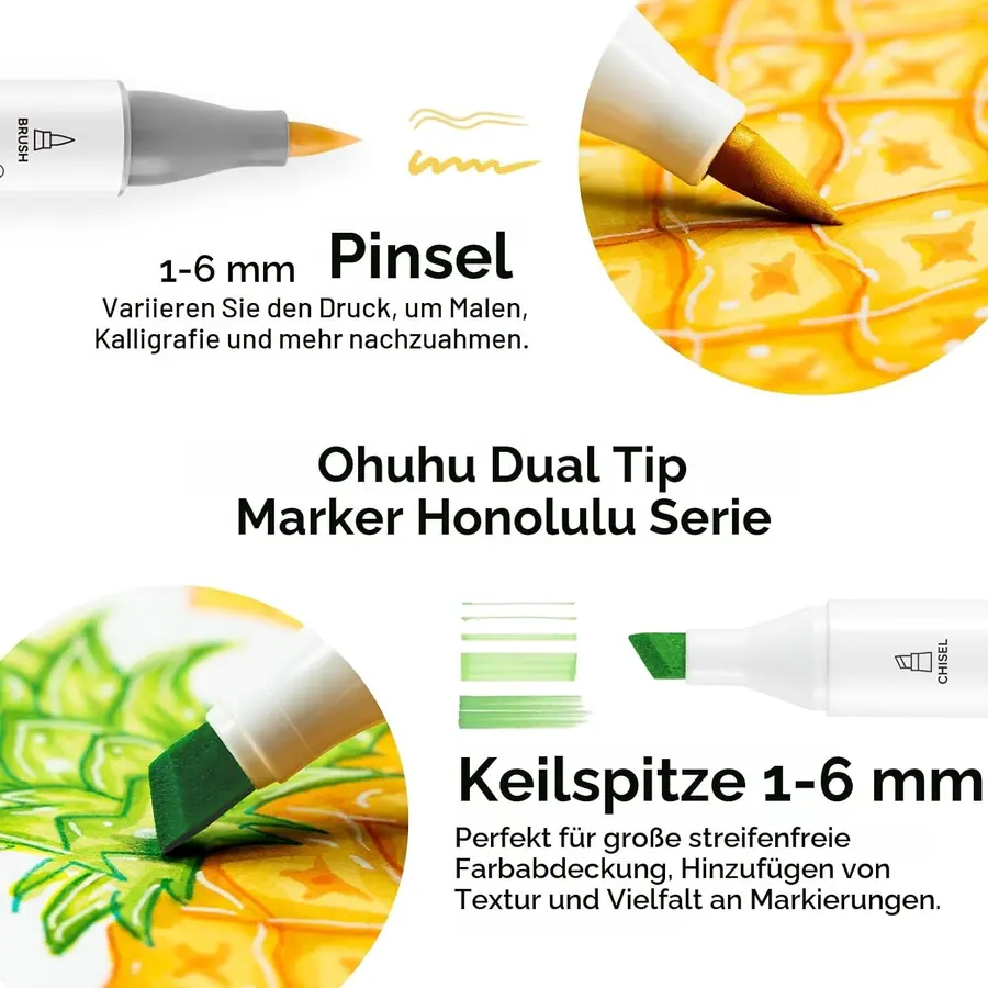 Ohuhu Alkohol Marker 320 Pinsel & Keil Kunst Skizzen Set – Spitzen und Strichbreiten