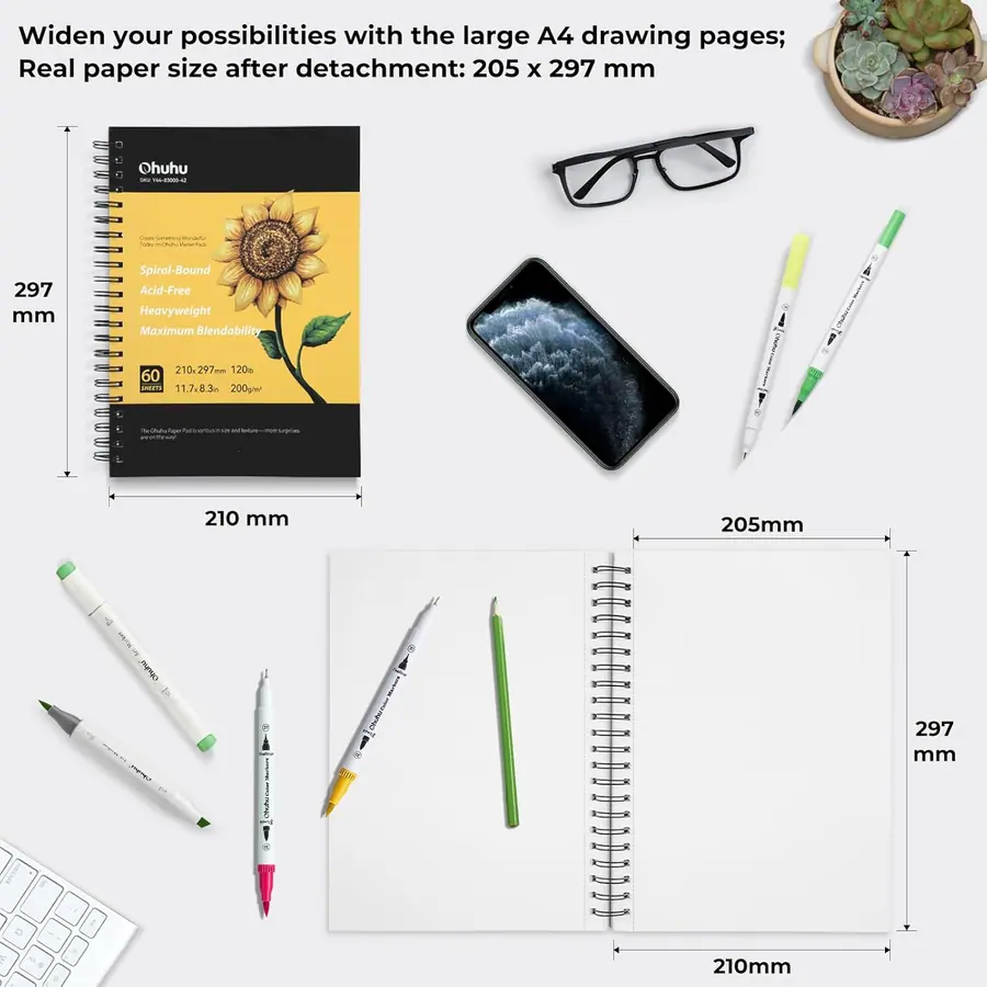 Ohuhu Skizzenbuch A4 für Alkoholmarker - 200 g/m² Premium-Papier, 120 Seiten – Miniaturansicht 2