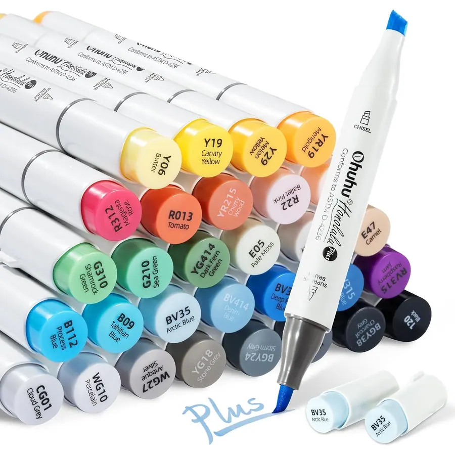 Ohuhu Alkohol Marker, 36+1 Farben Honolulu Plus Marker mit Premium-Pinsel, Nahtloses