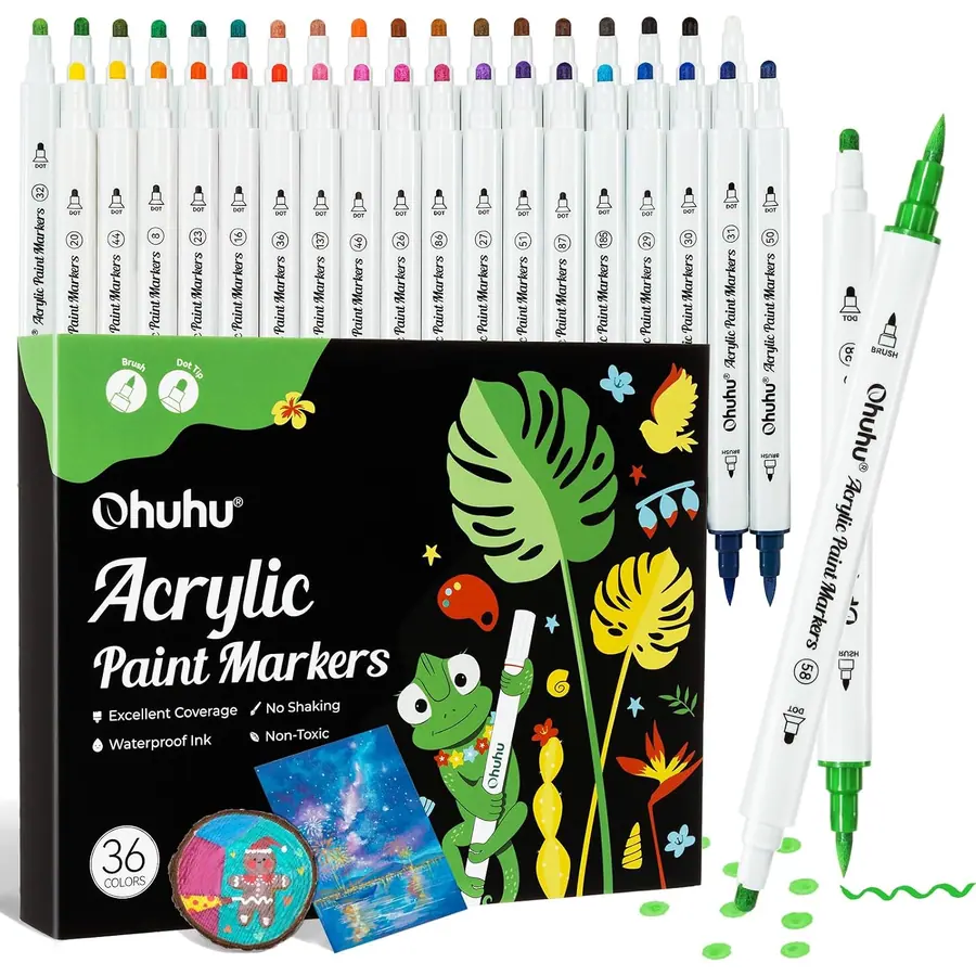 Ohuhu Acrylstifte 36 Doppelspitze Pinsel & Punkt für Stein Holz Glas – B0DMSTVD5M