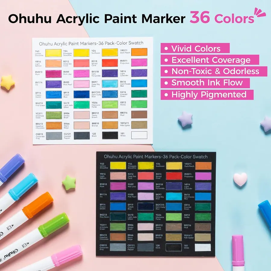 Ohuhu Acrylstifte 36 Doppelspitze Pinsel & Punkt für Stein Holz Glas – B0DMSTVD5M – Miniaturansicht 2