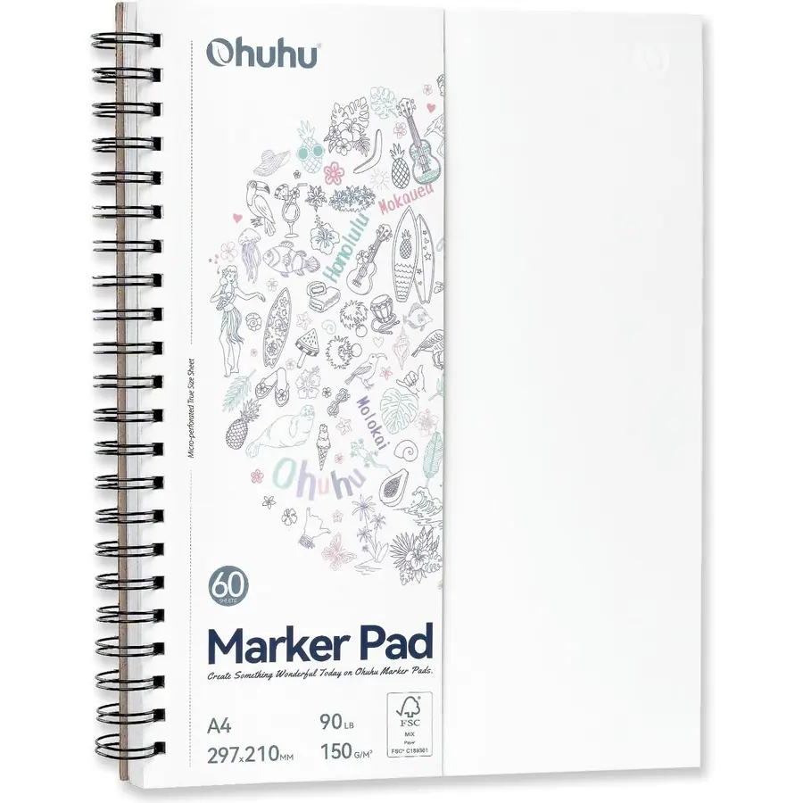Ohuhu A4 Skizzenbuch Doppelseitig Durchschlagfest - 120 Seiten – Farbe Weiß – B0DNMKXPN6