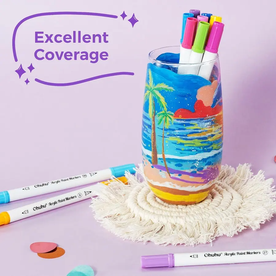 Ohuhu Acrylstifte, 72 Farben Acrylic Marker mit zwei Spitzen (Pinsel und Punkt) – Miniaturansicht 5
