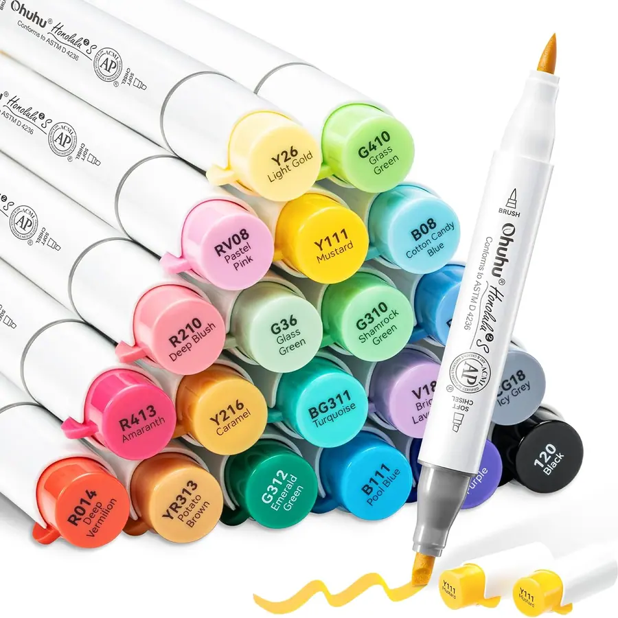 Ohuhu Marker, 24+1 Farben Pinsel und weicher Meißel – Farbe 24 klassische Farben – B0GS4GQ5ZJ