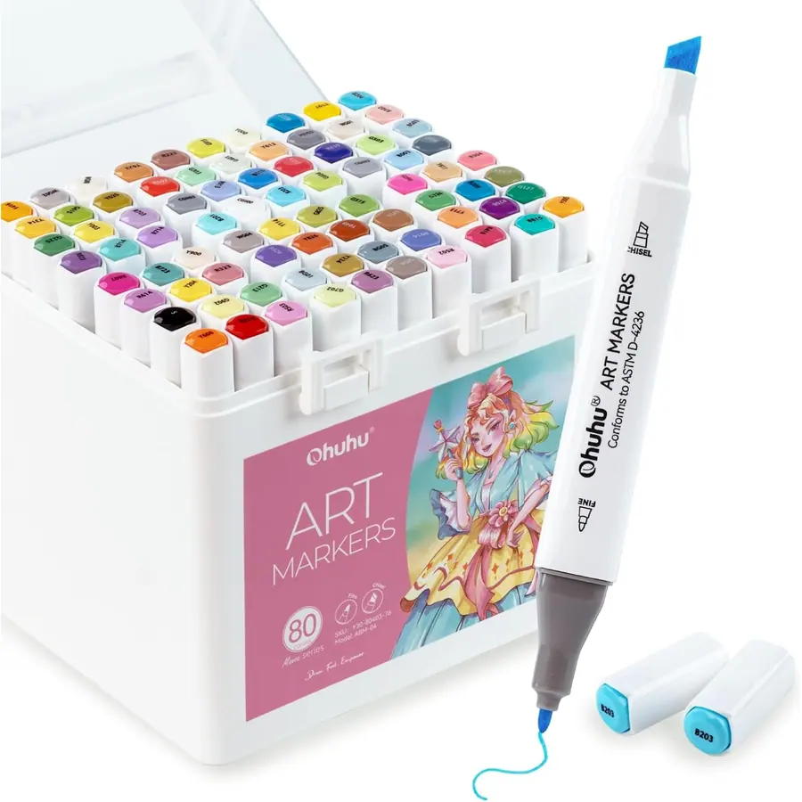 Ohuhu Alkohol Marker, 80 Farben Double Tipped Marke Stifte + 1 Blender – B0HF8H6GR7